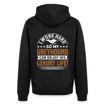 Mein Windhund genießt sein Leben - Unisex Premium Bio Zip Hoodie - Schwarz - Hinten - Nico (187cm)