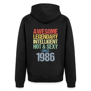 Geboren 1986 Jahrgang 1986 Geburtstag - Unisex Premium Bio Zip Hoodie - Schwarz - Hinten - Nico (187cm)