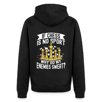 Schach Tshirt Schachbrett Schachmatt Schachspiel - Unisex Premium Bio Zip Hoodie - Schwarz - Hinten - Nico (187cm)