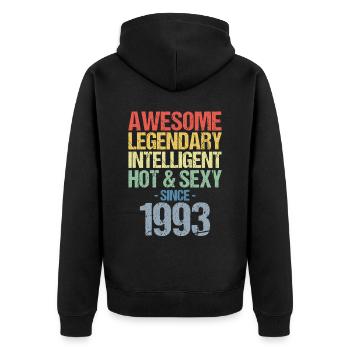 Né en 1993 Né en 1993 Anniversaire - Veste à capuche bio Premium Unisexe - noir - Dos - Nico (187cm)