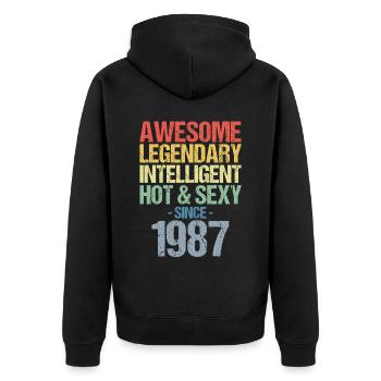 Geboren 1987 Jahrgang 1987 Geburtstag - Unisex Premium Bio Zip Hoodie - Schwarz - Hinten - Nico (187cm)