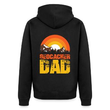 Geocaching-cache-jagd, The Funny Geocacher - Unisex Premium Organic Zip Hoodie - black - Back - Nico (187cm)