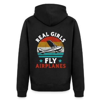 Airplane Pilot Girl Vintage Retro - Unisex Premium Bio Zip Hoodie - Schwarz - Hinten - Nico (187cm)