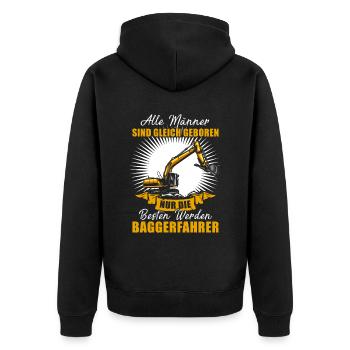 Nur Die Besten Werden Baggerfahrer - Unisex Premium Bio Zip Hoodie - Schwarz - Hinten - Nico (187cm)