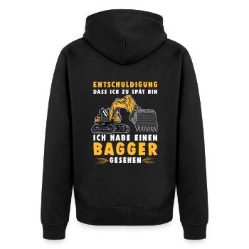 Baggerfahrer Entschuldigung Das Ich Zu Spät Bin - Unisex Premium Bio Zip Hoodie - Schwarz - Hinten - Nico (187cm)
