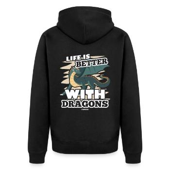 Life Is Better With Dragons - Unisex Premium Bio Zip Hoodie - Schwarz - Hinten - Nico (187cm)