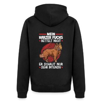 Mein Harzer Fuchs bettelt nicht Hütefuchs - Unisex Premium Bio Zip Hoodie - Schwarz - Hinten - Nico (187cm)