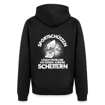 Schützenverein Probleme Sportschütze Sportschießen - Unisex Premium Bio Zip Hoodie - Schwarz - Hinten - Nico (187cm)