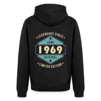 Juin 1969 Vintage Retro Anniversaire - Veste à capuche bio Premium Unisexe - noir - Dos - Nico (187cm)