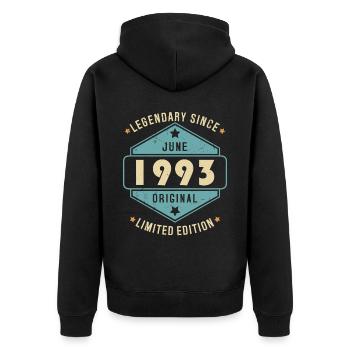 Juin 1993 Vintage Retro Anniversaire - Veste à capuche bio Premium Unisexe - noir - Dos - Nico (187cm)