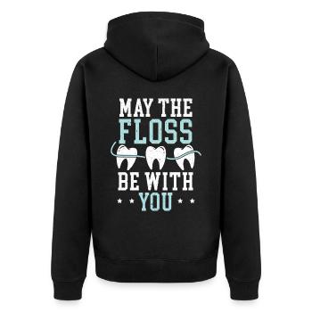 Möge die Zahnseide bei Ihnen sein Zahnarzt Zahnmedizin Zahnmedizin Zahnmedizin - Unisex Premium Bio Zip Hoodie - Schwarz - Hinten - Nico (187cm)