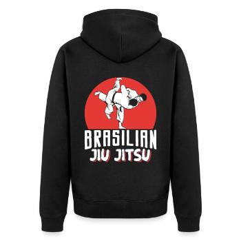 Brazilian Jiu Jitsu MMA Bjj Hugger - Unisex Premium Bio Zip Hoodie - Schwarz - Hinten - Nico (187cm)