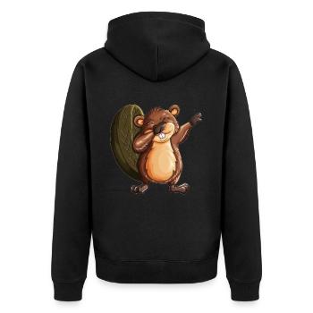 Biber Tanz Tänzer Biber macht Dabbing Kostüm - Unisex Premium Bio Zip Hoodie - Schwarz - Hinten - Nico (187cm)