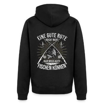 Eine gute Rute reicht nicht - lustig Angler Spruch - Unisex Premium Bio Zip Hoodie - Schwarz - Hinten - Nico (187cm)
