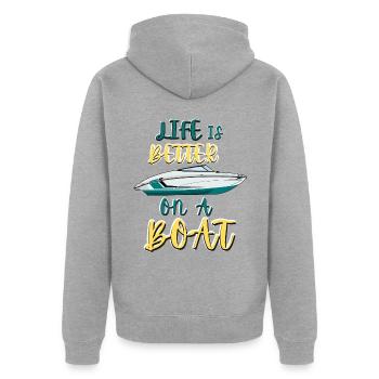 Boot Regatta . Motorboot Motoryacht . Yacht Segeln - Unisex Premium Bio Zip Hoodie - Grau meliert - Hinten - Nico (187cm)
