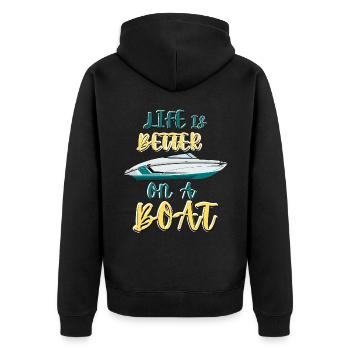 Boot Regatta . Motorboot Motoryacht . Yacht Segeln - Unisex Premium Bio Zip Hoodie - Schwarz - Hinten - Nico (187cm)
