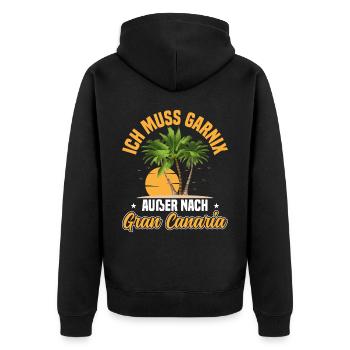 Ich muss garnix Gran Canaria Kanaren - Unisex Premium Bio Zip Hoodie - Schwarz - Hinten - Nico (187cm)