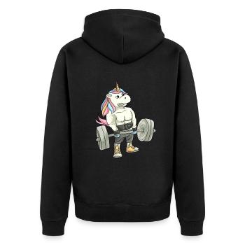 Fitness Gewichtheben Einhorn Deadlift - Unisex Premium Bio Zip Hoodie - Schwarz - Hinten - Nico (187cm)