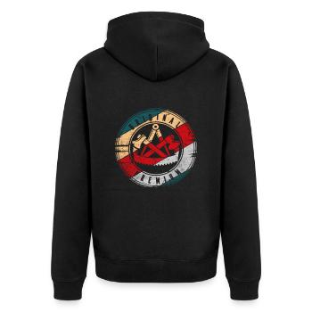Zimmermann Symbol Zunft Wappen Motiv für Zimmerer - Unisex Premium Bio Zip Hoodie - Schwarz - Hinten - Nico (187cm)