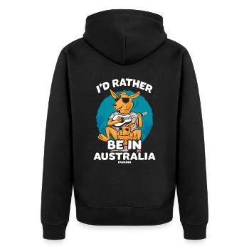 I'd Rather Be In Australia - Unisex Premium Bio Zip Hoodie - Schwarz - Hinten - Nico (187cm)