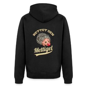 Rettet den Mettigel - Mettigel & Hack Geschenk - Unisex Premium Bio Zip Hoodie - Schwarz - Hinten - Nico (187cm)