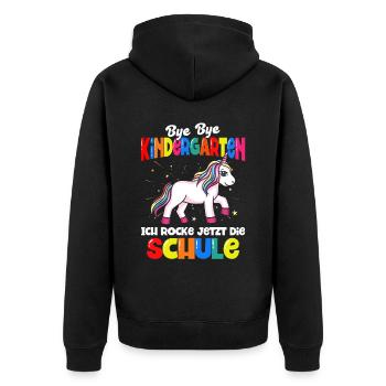 Einhorn Schulbeginn Schulanfänger Schulkind - Unisex Premium Bio Zip Hoodie - Schwarz - Hinten - Nico (187cm)