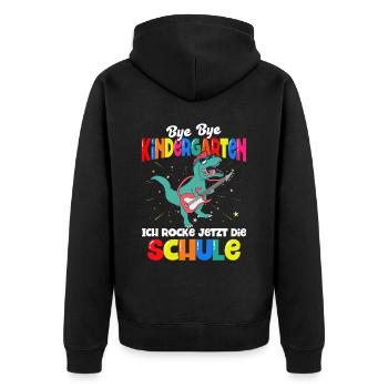 Dinosaurier Schulbeginn Schulanfänger Schulkind - Unisex Premium Bio Zip Hoodie - Schwarz - Hinten - Nico (187cm)