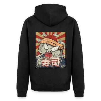 Kaiju Sushi Kanagawa Wve Japanische Ästhetik - Unisex Premium Bio Zip Hoodie - Schwarz - Hinten - Nico (187cm)