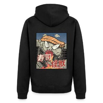 Kaiju Sushi Kanagawa Wve Japanese Aesthetics - Unisex Premium Organic Zip Hoodie - black - Back - Nico (187cm)