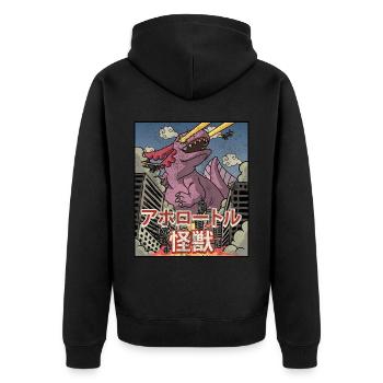Kaiju Axolotl Japanische Ästhetik Kaijin - Unisex Premium Bio Zip Hoodie - Schwarz - Hinten - Nico (187cm)