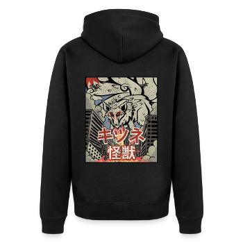 Kaiju Kitsune Nine-tailed Fox Kanagawa Wave - Unisex Premium Organic Zip Hoodie - black - Back - Nico (187cm)