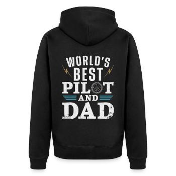 Airplane Pilot Dad Father Vintage - Unisex Premium Bio Zip Hoodie - Schwarz - Hinten - Nico (187cm)