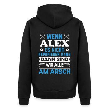 Vorname Alex reparieren Arbeit Büro lustig Fun - Unisex Premium Bio Zip Hoodie - Schwarz - Hinten - Nico (187cm)
