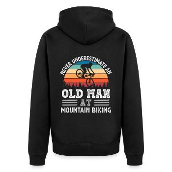 Alter Mann beim Mountainbiken Vatertag Lustiges Geschenk - Unisex Premium Bio Zip Hoodie - Schwarz - Hinten - Nico (187cm)