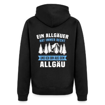 Allgäu Sprüche Allgäuer - Unisex Premium Bio Zip Hoodie - Schwarz - Hinten - Nico (187cm)