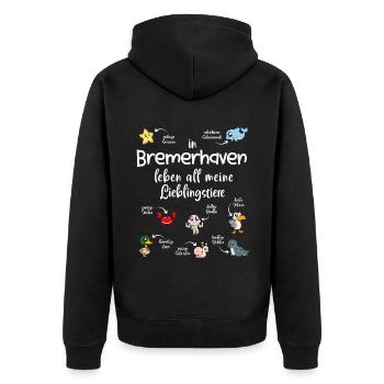 Meine Lieblingstiere in Bremerhaven - Unisex Premium Bio Zip Hoodie - Schwarz - Hinten - Nico (187cm)