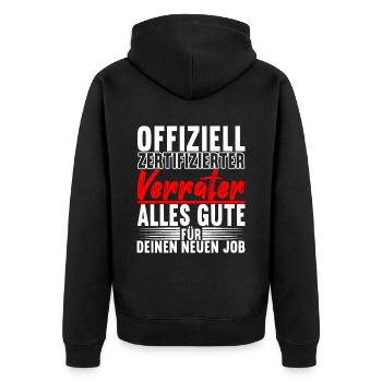 Abschiedsgeschenk Jobwechsel Kollege - Unisex Premium Bio Zip Hoodie - Schwarz - Hinten - Nico (187cm)