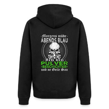 Pulverbeschichtung - Oberflächenveredlung - Unisex Premium Bio Zip Hoodie - Schwarz - Hinten - Nico (187cm)