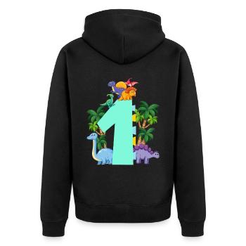 Dinosaurier 1 Jahre Alt 1. Geburtstag Party - Unisex Premium Bio Zip Hoodie - Schwarz - Hinten - Nico (187cm)