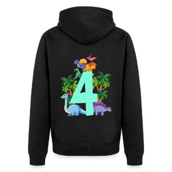 Dinosaurier 4 Jahre Alt 4. Geburtstag Party - Unisex Premium Bio Zip Hoodie - Schwarz - Hinten - Nico (187cm)