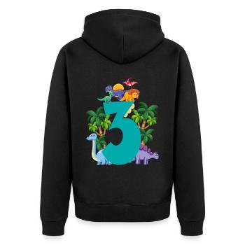 Dinosaure 3 ans 3ème fête d’anniversaire - Veste à capuche bio Premium Unisexe - noir - Dos - Nico (187cm)
