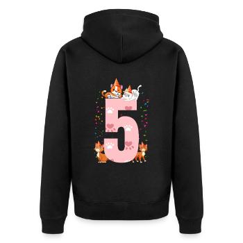 5. Cat Birthday Celebrant 5 years old - Unisex Premium Organic Zip Hoodie - black - Back - Nico (187cm)