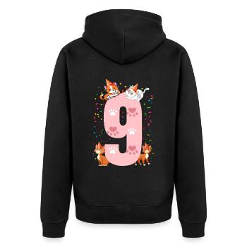9. Cat Birthday Celebrant 9 years old - Unisex Premium Organic Zip Hoodie - black - Back - Nico (187cm)