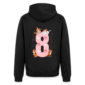 8. Cat Birthday Celebrant 8 years old - Unisex Premium Organic Zip Hoodie - black - Back - Nico (187cm)