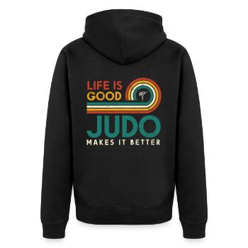 Das Leben Ist Gut, Judo Macht Es Besser - Unisex Premium Bio Zip Hoodie - Schwarz - Hinten - Nico (187cm)