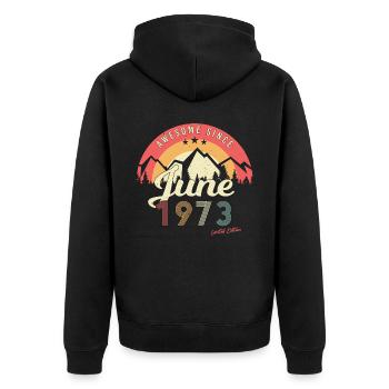 Retro 1973 Juni - Unisex Premium Bio Zip Hoodie - Schwarz - Hinten - Nico (187cm)