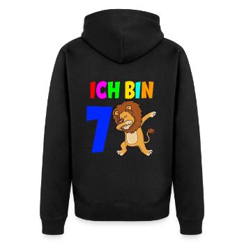 Ich bin 7 - Unisex Premium Bio Zip Hoodie - Schwarz - Hinten - Nico (187cm)