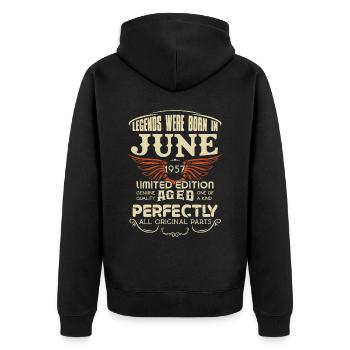 Legends Were Born In June 1957 Birthday - Unisex Premium Bio Zip Hoodie - Schwarz - Hinten - Nico (187cm)