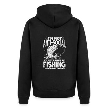 Angler - Unisex Premium Organic Zip Hoodie - black - Back - Nico (187cm)