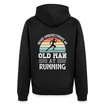 Old Man at Running Fathers Day Funny Gift - Unisex Premium Organic Zip Hoodie - black - Back - Nico (187cm)